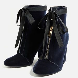 Zara Velvet Chunky Heel Boots